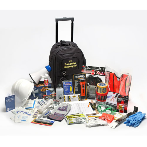 Your Survival Kit should include food, water, first-aid, flash light, radio and personal needs supplies